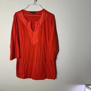 EUC Lauren Ralph Lauren Womens Shirt Blouse Top 2X Cotton Red Orange